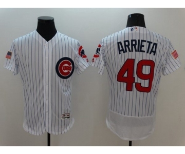 Men's Chicago Cubs #49 Jake Arrieta Majestic White Fashion Stars & Stripes Cool Base Player Jersey