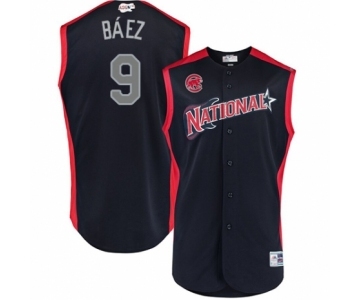 Men's Chicago Cubs #9 Javier Baez Authentic Navy Blue National League 2019 Baseball All-Star Jersey