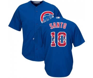 Men's Majestic Chicago Cubs #10 Ron Santo Authentic Royal Blue Team Logo Fashion Cool Base MLB Jersey