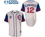 Men's Majestic Chicago Cubs #12 Kyle Schwarber Authentic Cream Blue 1942 Turn Back The Clock MLB Jersey