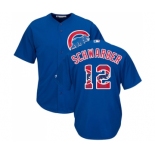 Men's Majestic Chicago Cubs #12 Kyle Schwarber Authentic Royal Blue Team Logo Fashion Cool Base MLB Jersey