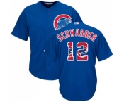 Men's Majestic Chicago Cubs #12 Kyle Schwarber Authentic Royal Blue Team Logo Fashion Cool Base MLB Jersey