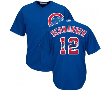 Men's Majestic Chicago Cubs #12 Kyle Schwarber Authentic Royal Blue Team Logo Fashion Cool Base MLB Jersey