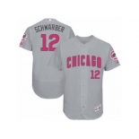 Men's Majestic Chicago Cubs #12 Kyle Schwarber Grey Mother's Day Flexbase Authentic Collection MLB Jersey