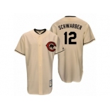 Men's Majestic Chicago Cubs #12 Kyle Schwarber Replica Cream Cooperstown Throwback MLB Jersey