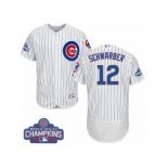 Men's Majestic Chicago Cubs #12 Kyle Schwarber White 2016 World Series Champions Flexbase Authentic Collection MLB Jersey