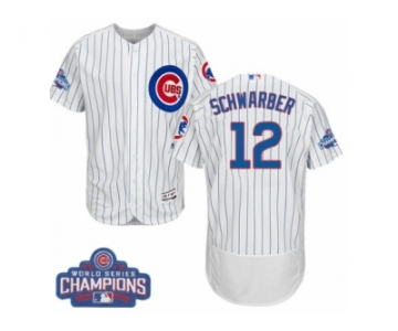 Men's Majestic Chicago Cubs #12 Kyle Schwarber White 2016 World Series Champions Flexbase Authentic Collection MLB Jersey