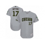 Men's Majestic Chicago Cubs #17 Kris Bryant Grey Memorial Day Authentic Collection Flex Base MLB Jersey