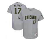 Men's Majestic Chicago Cubs #17 Kris Bryant Grey Memorial Day Authentic Collection Flex Base MLB Jersey