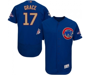 Men's Majestic Chicago Cubs #17 Mark Grace Authentic Royal Blue 2017 Gold Champion Flex Base MLB Jersey