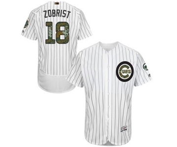 Men's Majestic Chicago Cubs #18 Ben Zobrist Authentic White 2016 Memorial Day Fashion Flex Base MLB Jersey