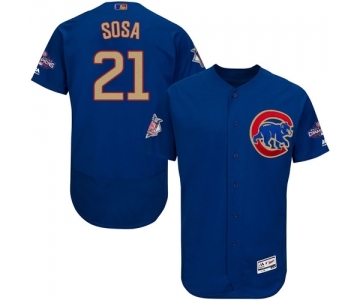 Men's Majestic Chicago Cubs #21 Sammy Sosa Authentic Royal Blue 2017 Gold Champion Flex Base MLB Jersey