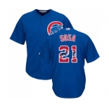 Men's Majestic Chicago Cubs #21 Sammy Sosa Authentic Royal Blue Team Logo Fashion Cool Base MLB Jersey