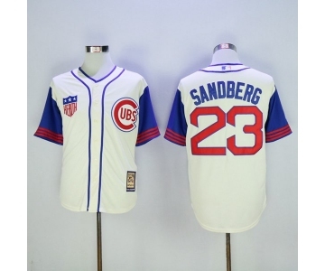 Men's Majestic Chicago Cubs #23 Ryne Sandberg Authentic Cream Blue 1942 Turn Back The Clock MLB Jersey