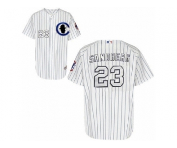 Men's Majestic Chicago Cubs #23 Ryne Sandberg Authentic White Sliver NO.-3 Patch MLB Jersey