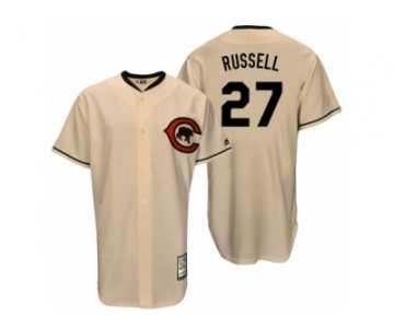 Men's Majestic Chicago Cubs #27 Addison Russell Authentic Cream Cooperstown Throwback MLB Jersey