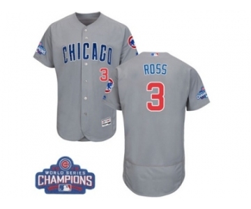 Men's Majestic Chicago Cubs #3 David Ross Grey Road 2016 World Series Champions Flexbase Authentic Collection MLB Jersey