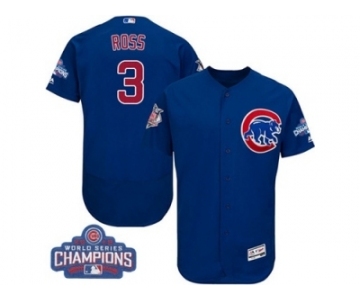 Men's Majestic Chicago Cubs #3 David Ross Royal Blue Alternate 2016 World Series Champions Flexbase Authentic Collection MLB Jersey