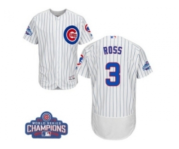 Men's Majestic Chicago Cubs #3 David Ross White Home 2016 World Series Champions Flexbase Authentic Collection MLB Jersey