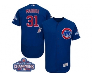 Men's Majestic Chicago Cubs #31 Greg Maddux Royal Blue 2016 World Series Champions Flexbase Authentic Collection MLB Jersey