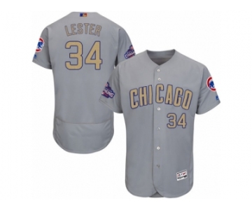 Men's Majestic Chicago Cubs #34 Jon Lester Authentic Gray 2017 Gold Champion Flex Base MLB Jersey