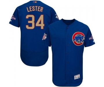 Men's Majestic Chicago Cubs #34 Jon Lester Authentic Royal Blue 2017 Gold Champion Flex Base MLB Jersey