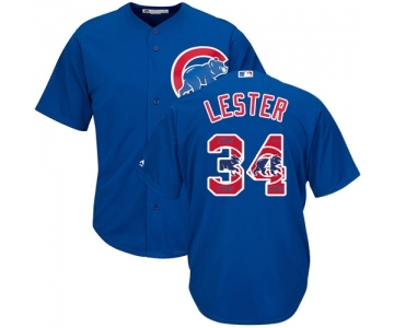 Men's Majestic Chicago Cubs #34 Jon Lester Authentic Royal Blue Team Logo Fashion Cool Base MLB Jersey