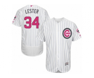 Men's Majestic Chicago Cubs #34 Jon Lester Authentic White 2016 Mother's Day Fashion Flex Base MLB Jersey