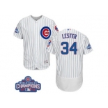 Men's Majestic Chicago Cubs #34 Jon Lester White 2016 World Series Champions Flexbase Authentic Collection MLB Jersey