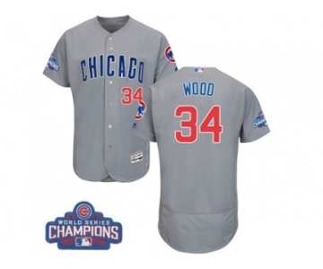 Men's Majestic Chicago Cubs #34 Kerry Wood Grey 2016 World Series Champions Flexbase Authentic Collection MLB Jersey