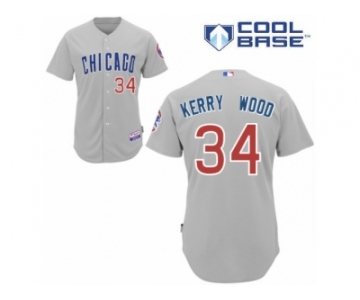 Men's Majestic Chicago Cubs #34 Kerry Wood Replica Grey Road Cool Base MLB Jersey