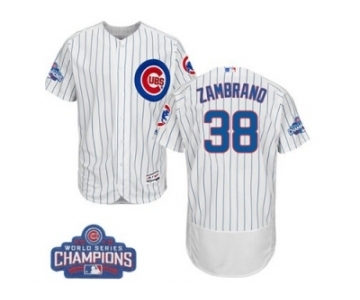 Men's Majestic Chicago Cubs #38 Carlos Zambrano White 2016 World Series Champions Flexbase Authentic Collection MLB Jersey