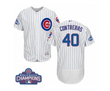 Men's Majestic Chicago Cubs #40 Willson Contreras White Home 2016 World Series Champions Flexbase Authentic Collection MLB Jersey