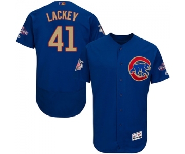 Men's Majestic Chicago Cubs #41 John Lackey Authentic Royal Blue 2017 Gold Champion Flex Base MLB Jersey