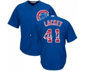 Men's Majestic Chicago Cubs #41 John Lackey Authentic Royal Blue Team Logo Fashion Cool Base MLB Jersey