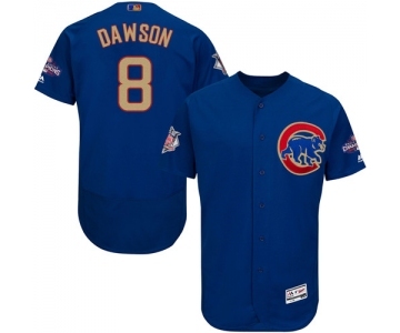 Men's Majestic Chicago Cubs #8 Andre Dawson Authentic Royal Blue 2017 Gold Champion Flex Base MLB Jersey