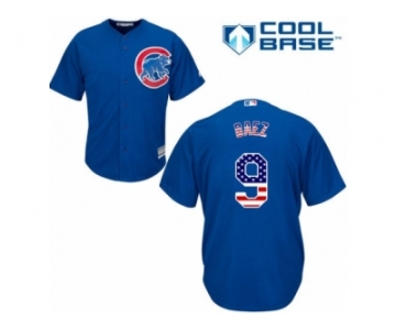 Men's Majestic Chicago Cubs #9 Javier Baez Authentic Royal Blue USA Flag Fasion MLB Jersey