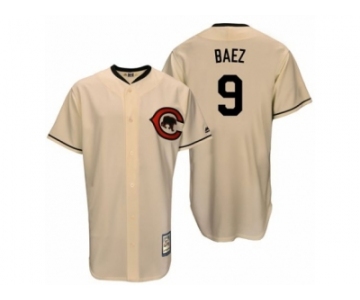 Men's Majestic Chicago Cubs #9 Javier Baez Replica Cream Cooperstown Throwback MLB Jersey