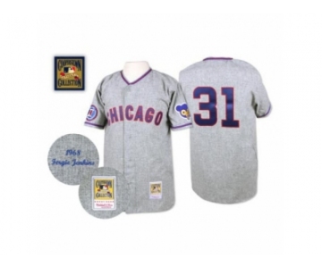 Men's Mitchell and Ness 1968 Chicago Cubs #31 Fergie Jenkins Authentic Grey Throwback MLB Jersey