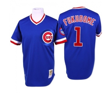 Men's Mitchell and Ness Chicago Cubs #1 Kosuke Fukudome Authentic Blue Throwback MLB Jersey