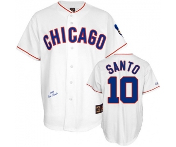 Men's Mitchell and Ness Chicago Cubs #10 Ron Santo Authentic White 1968 Throwback MLB Jersey