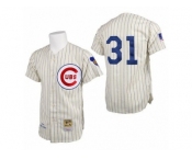 Men's Mitchell and Ness Chicago Cubs #31 Greg Maddux Authentic Cream 1969 Throwback MLB Jersey