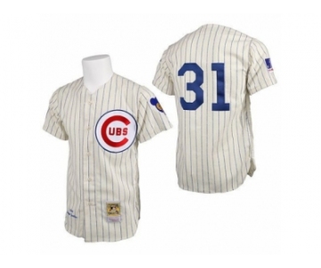 Men's Mitchell and Ness Chicago Cubs #31 Greg Maddux Authentic Cream 1969 Throwback MLB Jersey