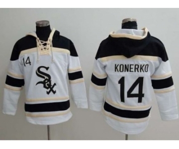 Chicago White Sox #14 Paul Konerko White Sawyer Hooded Sweatshirt Baseball Hoodie