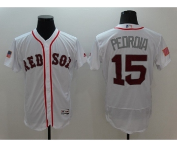 Men Boston Red Sox #15 Dustin Pedroia White Stars & Stripes 2016 Independence Day Flex Base Jersey