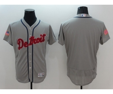 Men Detroit Tigers Blank Majestic Gray 2016 Independence Day Stars & Stripes Flex Base Team Jersey