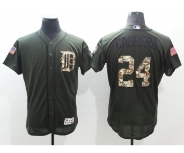 Men's Detroit Tigers #24 Miguel Cabrera Majestic Green Salute to Service Flexbase Authentic Collection Jersey