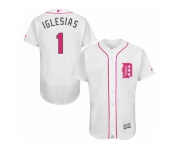 Men's Majestic Detroit Tigers #1 Jose Iglesias Authentic White 2016 Mother's Day Fashion Flex Base MLB Jersey