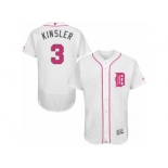 Men's Majestic Detroit Tigers #3 Ian Kinsler Authentic White 2016 Mother's Day Fashion Flex Base MLB Jersey