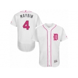 Men's Majestic Detroit Tigers #4 Cameron Maybin Authentic White 2016 Mother's Day Fashion Flex Base MLB Jersey